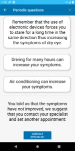 Dry Eye Follow up App Symptom reports